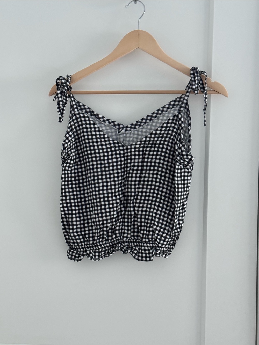 Gingham Tie-Shoulder Camisole - Black/White